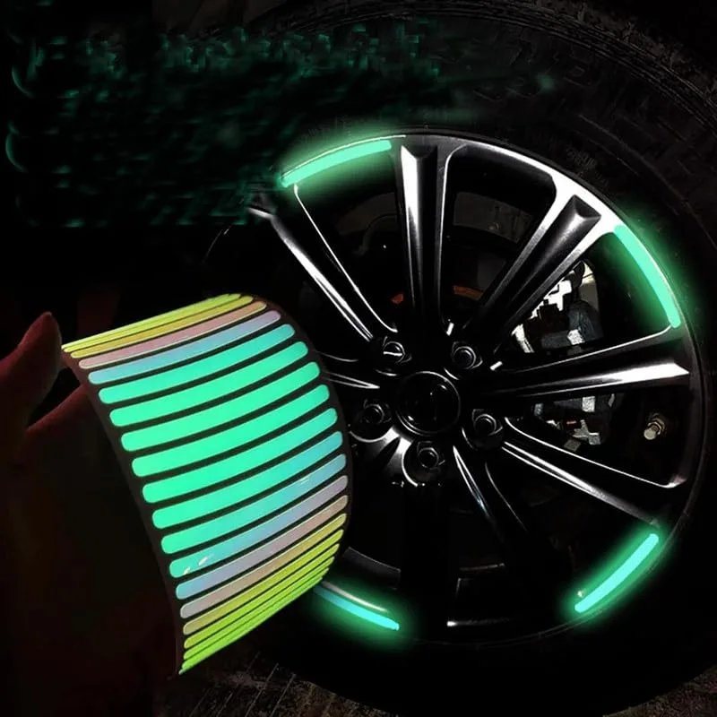 20 Pcs Reflective Car Wheel Stickers - Luminous Rim Stripe Decals for Night Safety, Anti-Collision Glow in The Dark Tape