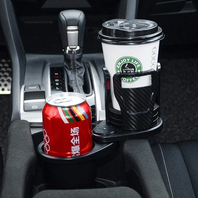 2in1 Car Seat Cup Holder Car Cup Holder Expander Adapter for Water Bottle Drink Coffee Food Storage (Matt Black)