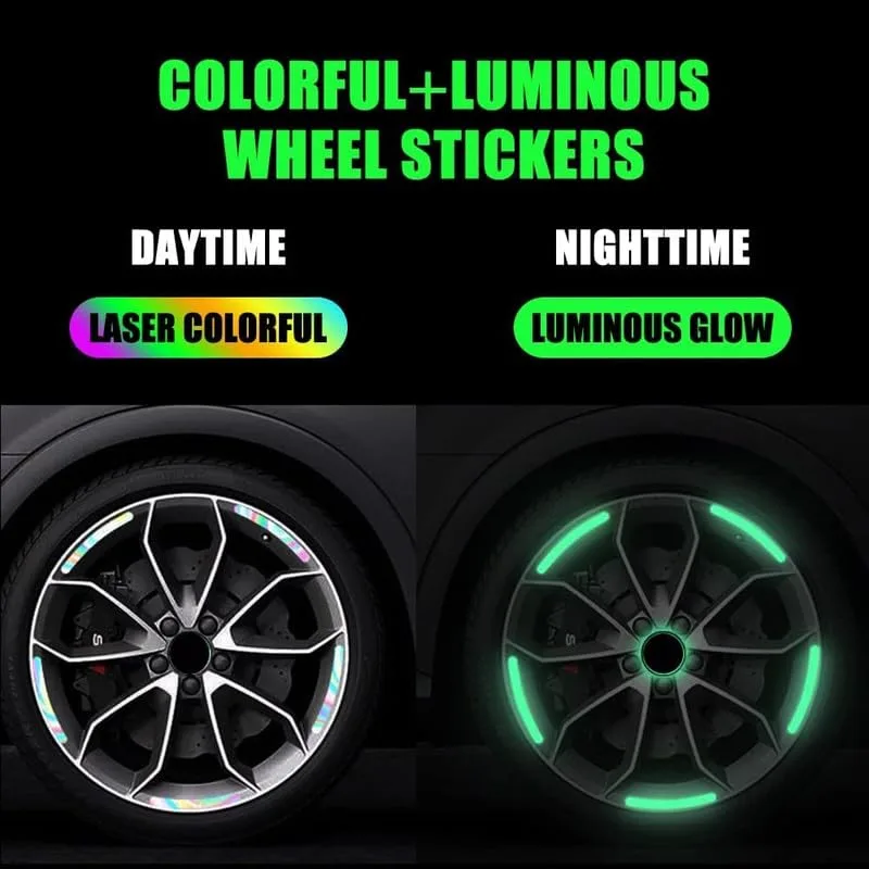 20 Pcs Reflective Car Wheel Stickers - Luminous Rim Stripe Decals for Night Safety, Anti-Collision Glow in The Dark Tape