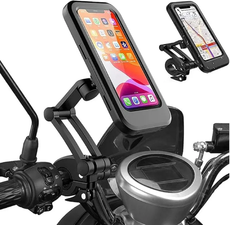 Waterproof Phone Holder with Handlebar Mount for Bike & Motorcycle, Transparent Case with Adjustable Bracket