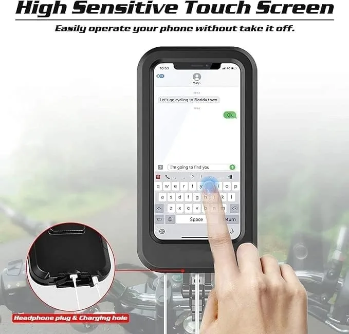 Waterproof Phone Holder with Handlebar Mount for Bike & Motorcycle, Transparent Case with Adjustable Bracket