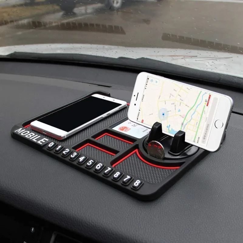 Car Dashboard Anti Slip Mat with Rotating Phone Holder and Temporary Parking Number Plate