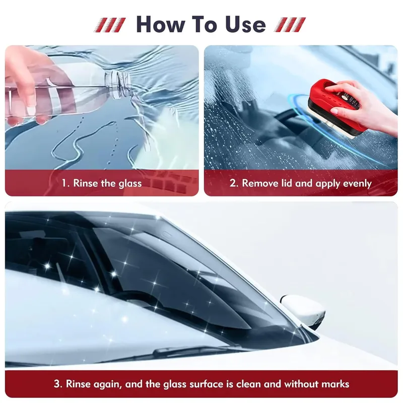 Automotive Oil Film Cleaning Brush – Windshield Glass Cleaner & Oil Film Remover – Car Window Cleaner with Sponge Board for Crystal Clear Vision